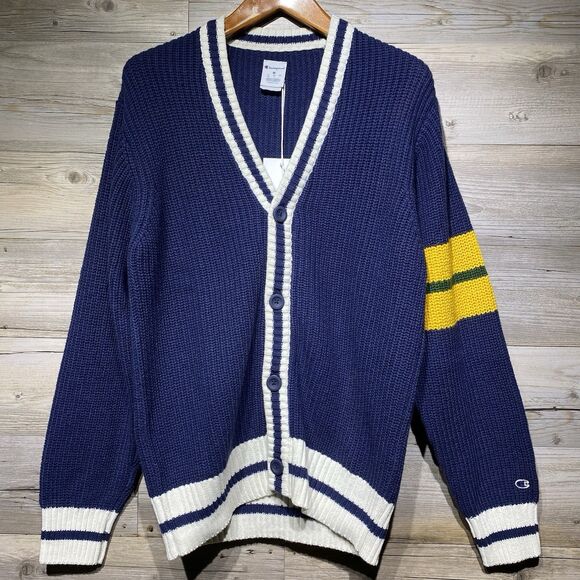 GUIZIO X CHAMPION Cardigan Sweater Women’s Medium Blue Varsity Academia Relaxed - Picture 4 of 13